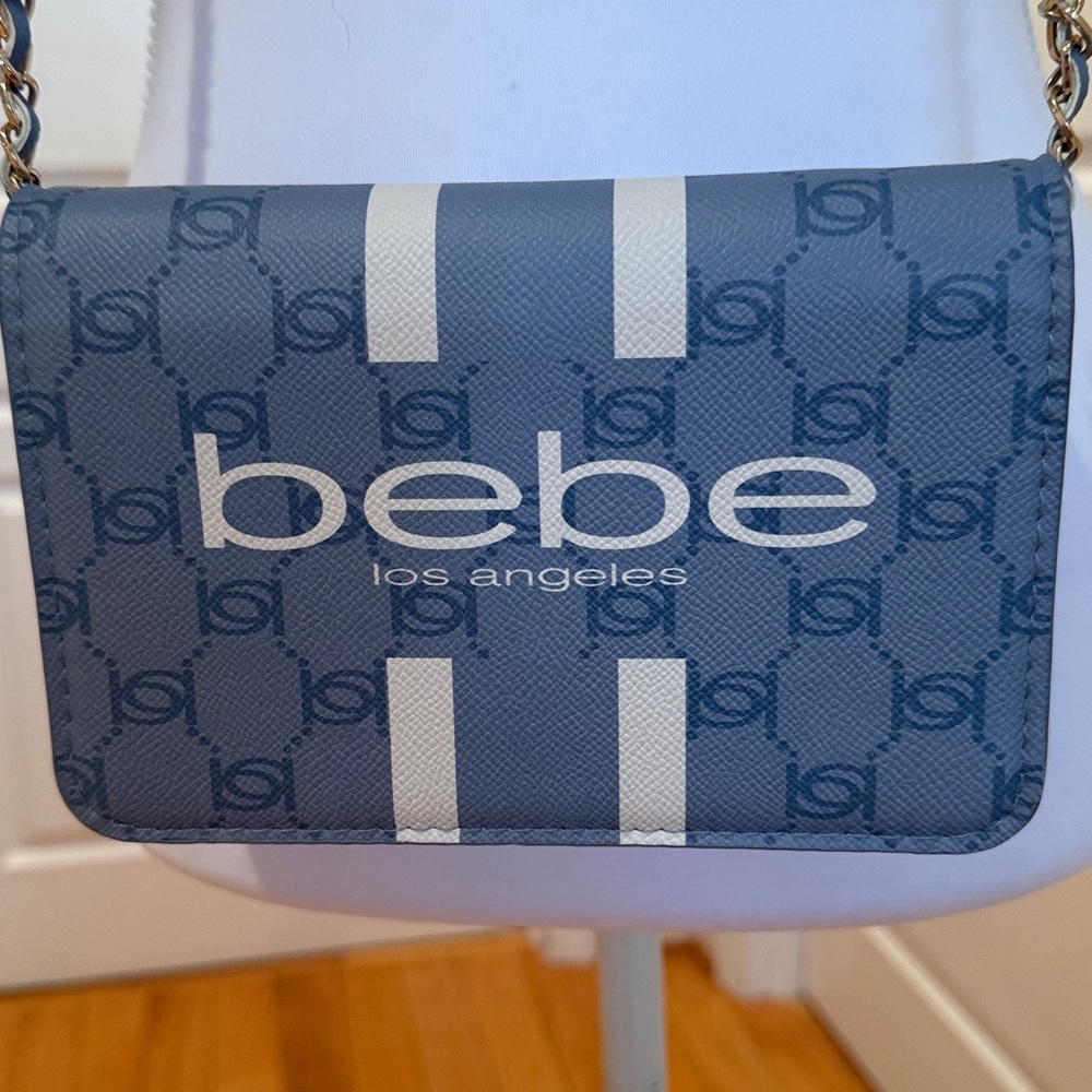 bebe Blue Logo Crossbody Bag with White Stripe